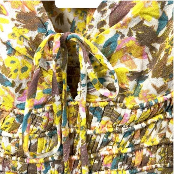 FREE PEOPLE NWT Forget Me Not V Neck Floral Lined Ruched Sleeve Mini Dress 0 - Picture 6 of 12